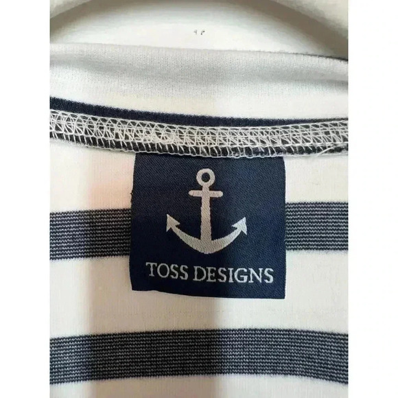 Toss Designs Small Nautical Blue & White Striped 3/4 Sleeve High-Low Sweater - Picture 6 of 10